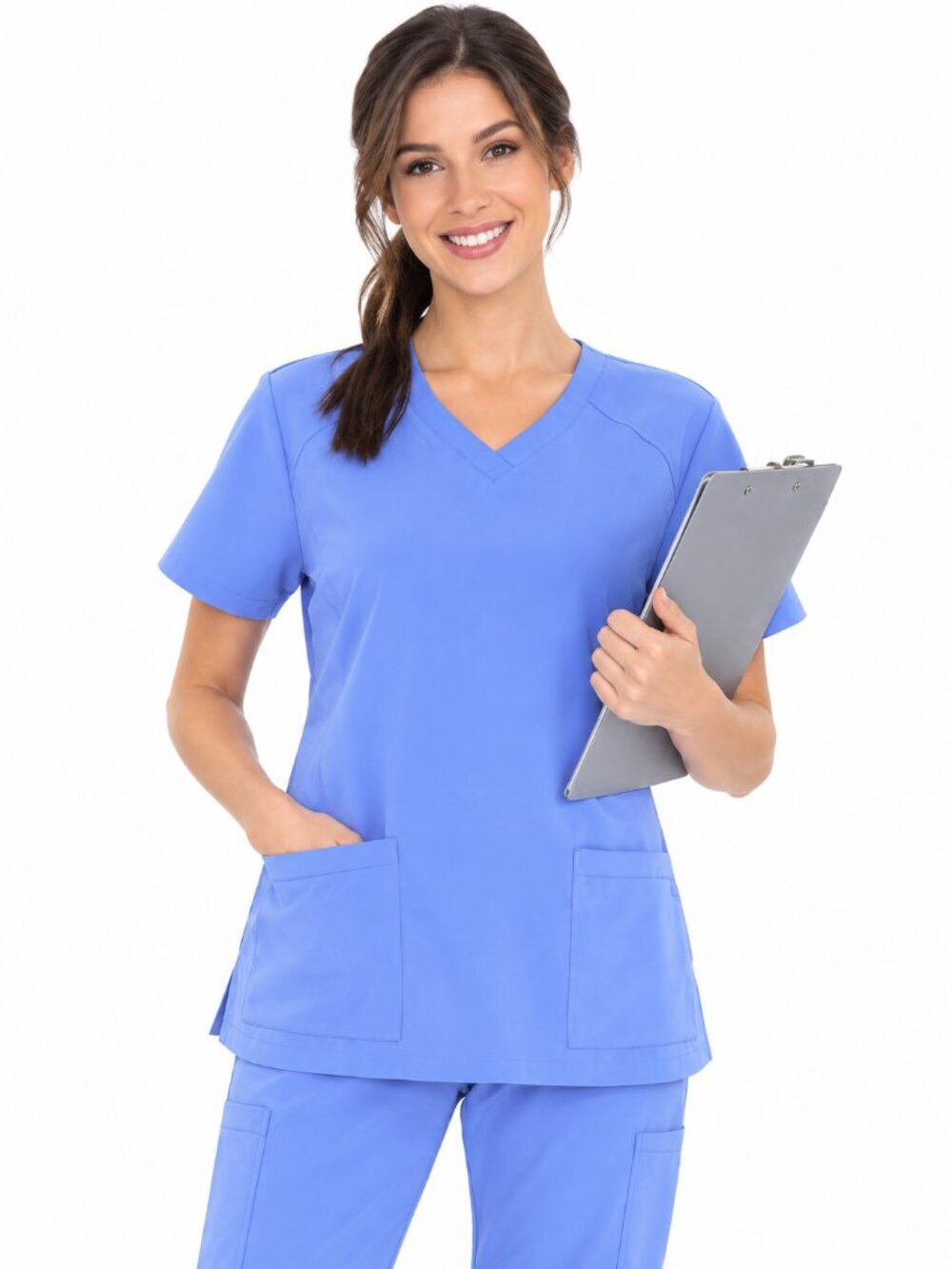 3 PACK BT Supply Co Womens Scrub Tops Ciel Blue Pockets Quick Dry Fabric XL
